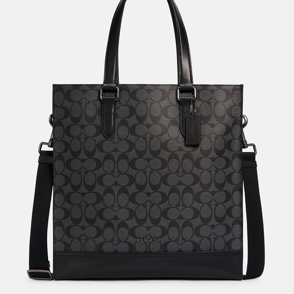 Graham Structured Tote In Signature Canvas Black/Gun Metal